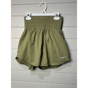 Nike Dri Fit Women Olive Green Athletic Shorts XS Smocked Waist Running Gym